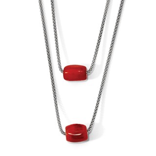 Leslie's Sterling Silver Polished Double-strand Red Tiger Stone Necklace
