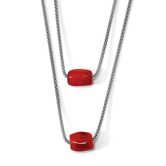 Leslie's Sterling Silver Polished Double-strand Red Tiger Stone Necklace