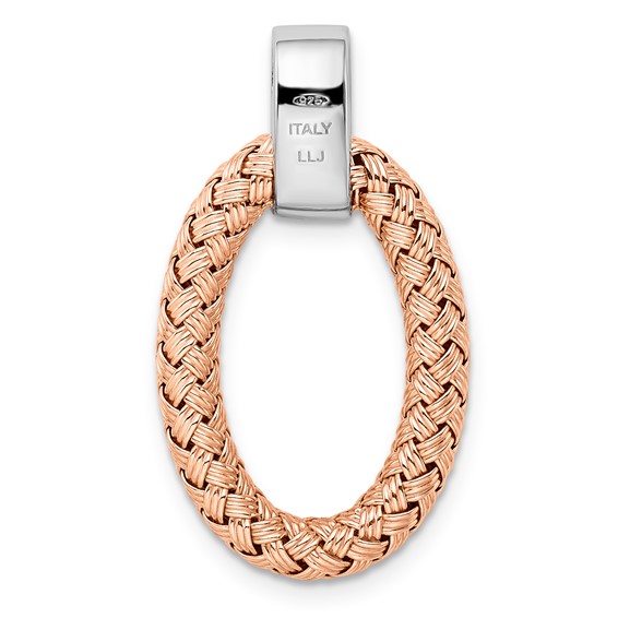 Leslie's Sterling Silver RH-plate Rose Gold-plate CZ Braided Oval Pendant