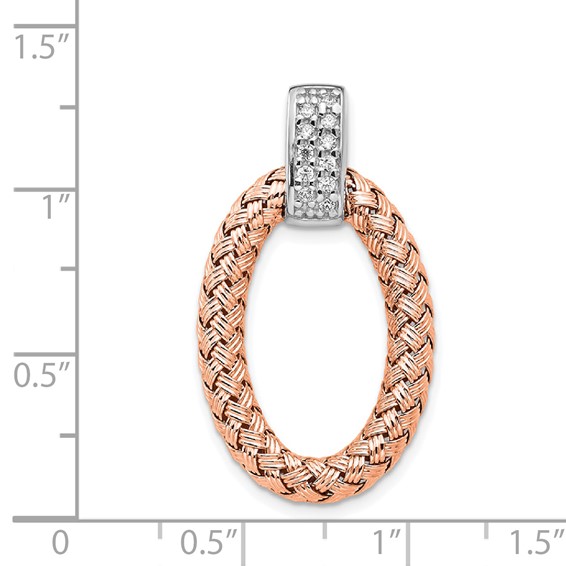 Leslie's Sterling Silver RH-plate Rose Gold-plate CZ Braided Oval Pendant