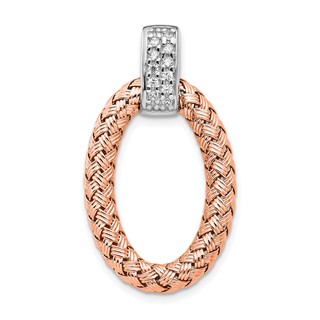 Leslie's Sterling Silver RH-plate Rose Gold-plate CZ Braided Oval Pendant