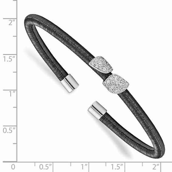 Leslie's Sterling Silver Rhodium & Ruthenium CZ Leaf Cuff Bangle