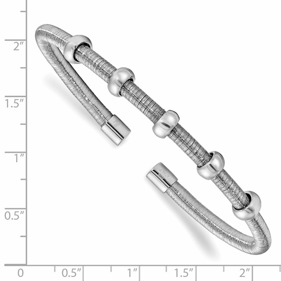 Leslie's Sterling Silver Rhodium Textured & Polished Cuff Bangle
