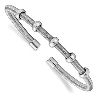 Leslie's Sterling Silver Rhodium Textured & Polished Cuff Bangle
