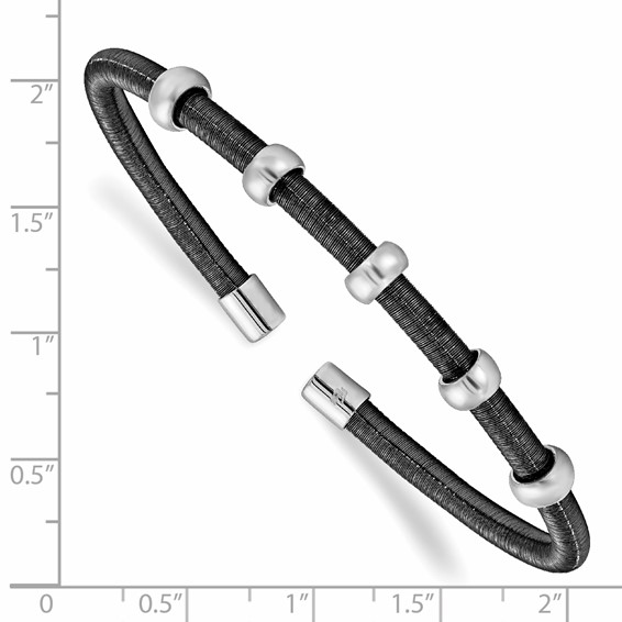 Leslie's Sterling Silver Rhodium & Ruthenium Texture/Polished Cuff Bangle