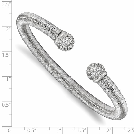Leslie's Sterling Silver & Rhodium CZ Textured Cuff Bangle