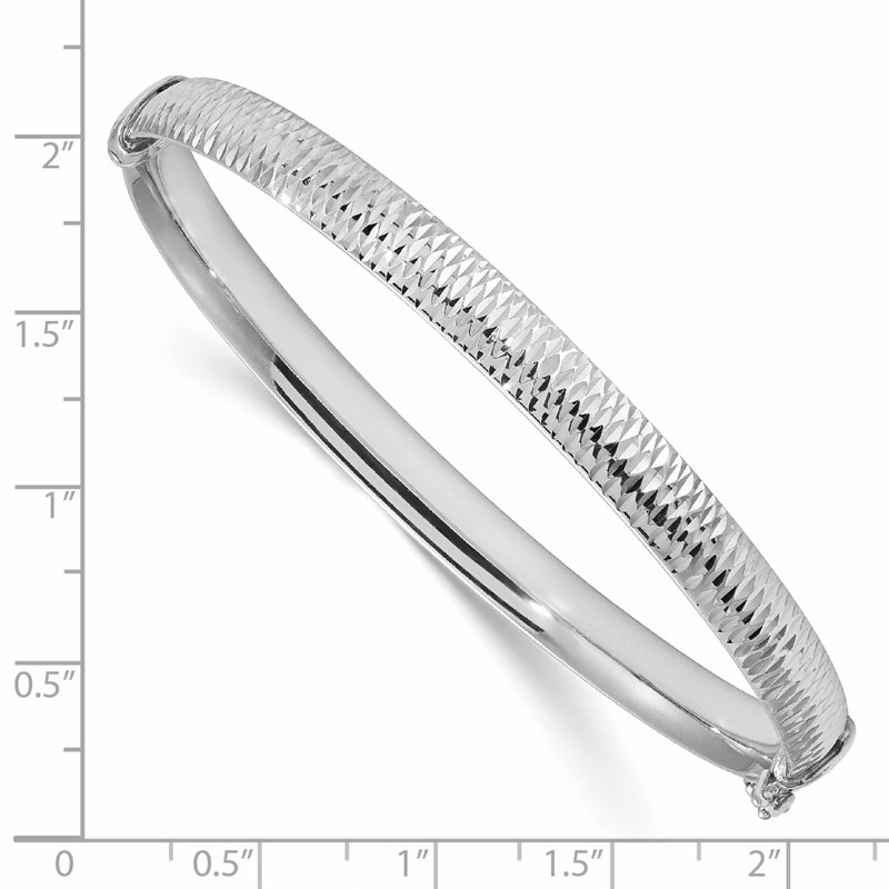 Sterling Silver RH-plated Polished & Textured Bangle