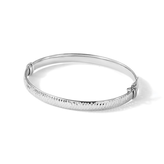 Leslie's Sterling Silver RH-plated Polished & Textured Bangle
