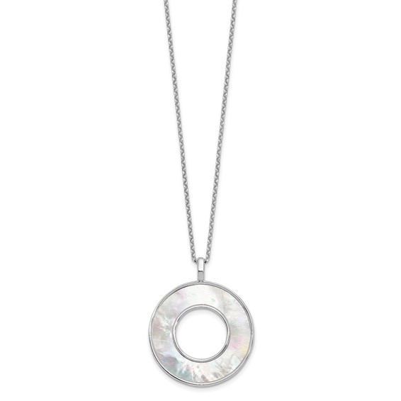 Leslie's Sterling Silver RH-plated MOP Circle Pendant Necklace