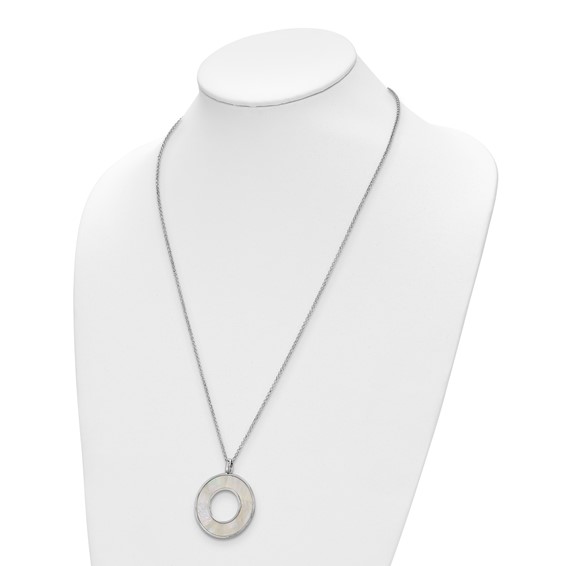Leslie's Sterling Silver RH-plated MOP Circle Pendant Necklace