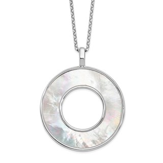 Leslie's Sterling Silver RH-plated MOP Circle Pendant Necklace