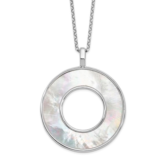 Leslie's Sterling Silver RH-plated MOP Circle Pendant Necklace