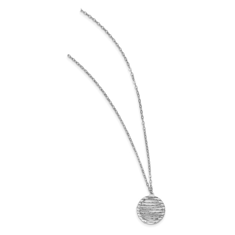 Sterling Silver RH-plat Pol/Dia-cut Circle w/1in ext. Necklace