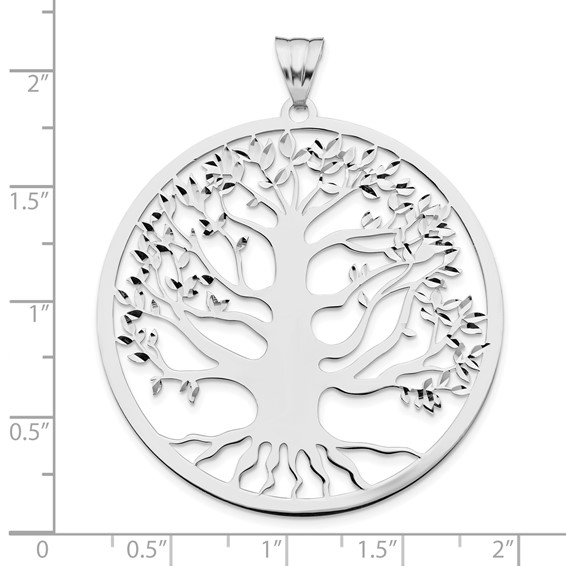 Leslie's Sterling Silver RH-plated Polish/Dia-cut Tree of Life Pendant