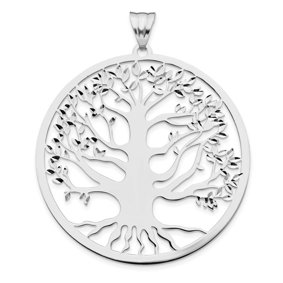 Leslie's Sterling Silver RH-plated Polish/Dia-cut Tree of Life Pendant