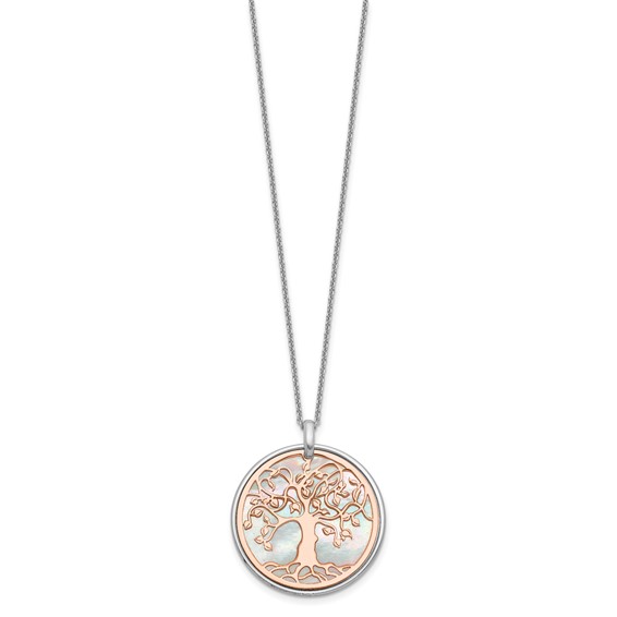 Leslie's Sterling Silver & Rose-tone MOP Tree of Life w/1in ext. Necklace