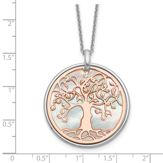 Leslie's Sterling Silver & Rose-tone MOP Tree of Life w/1in ext. Necklace