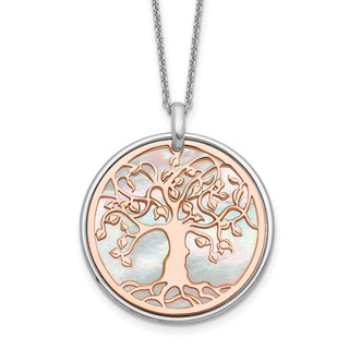 Leslie's Sterling Silver & Rose-tone MOP Tree of Life w/1in ext. Necklace