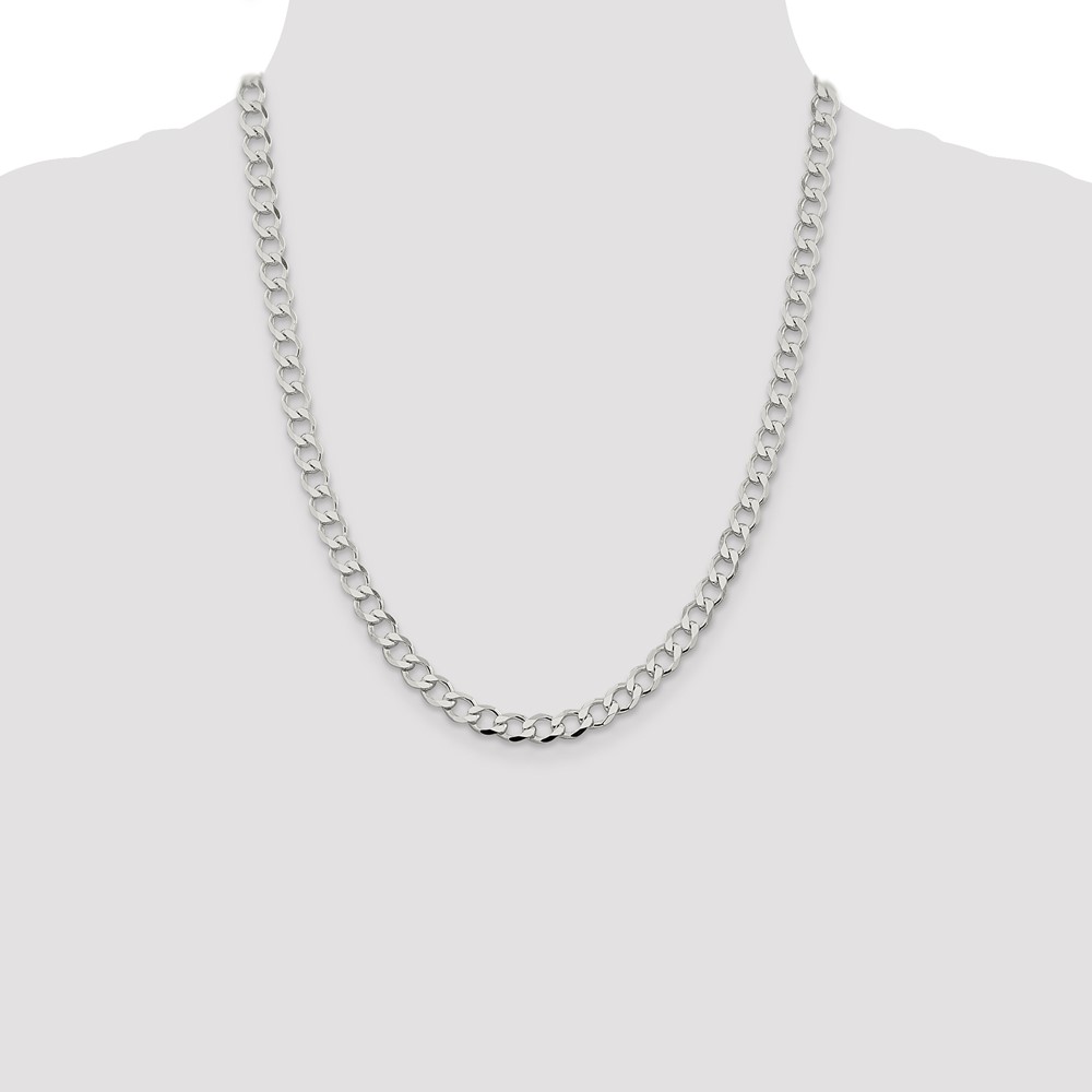 Sterling Silver 6.7mm Semi-solid Flat Curb Chain (QLFB150-22)