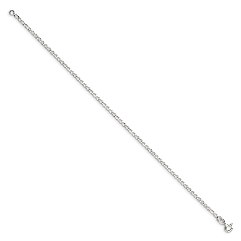 Sterling Silver 2mm Open Elongated Link Chain Anklet (QLL060-10)