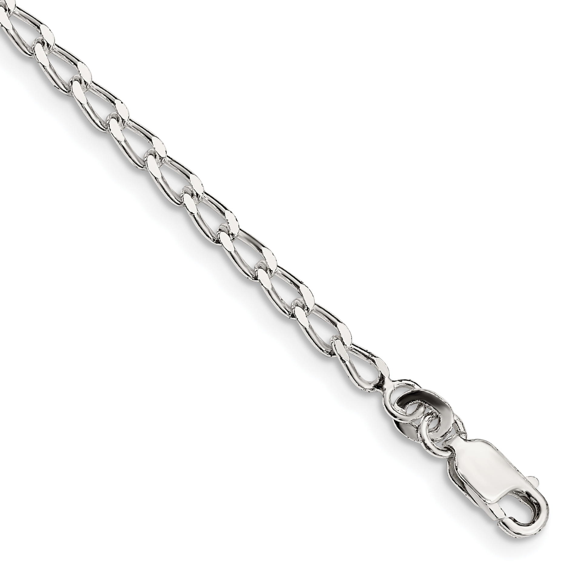 Sterling Silver 2.8mm Open Elongated Link Chain Anklet (QLL080-10)