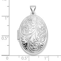 Sterling Silver Rhodium-plated Polished Scroll Design 26mm Oval Locket view 5