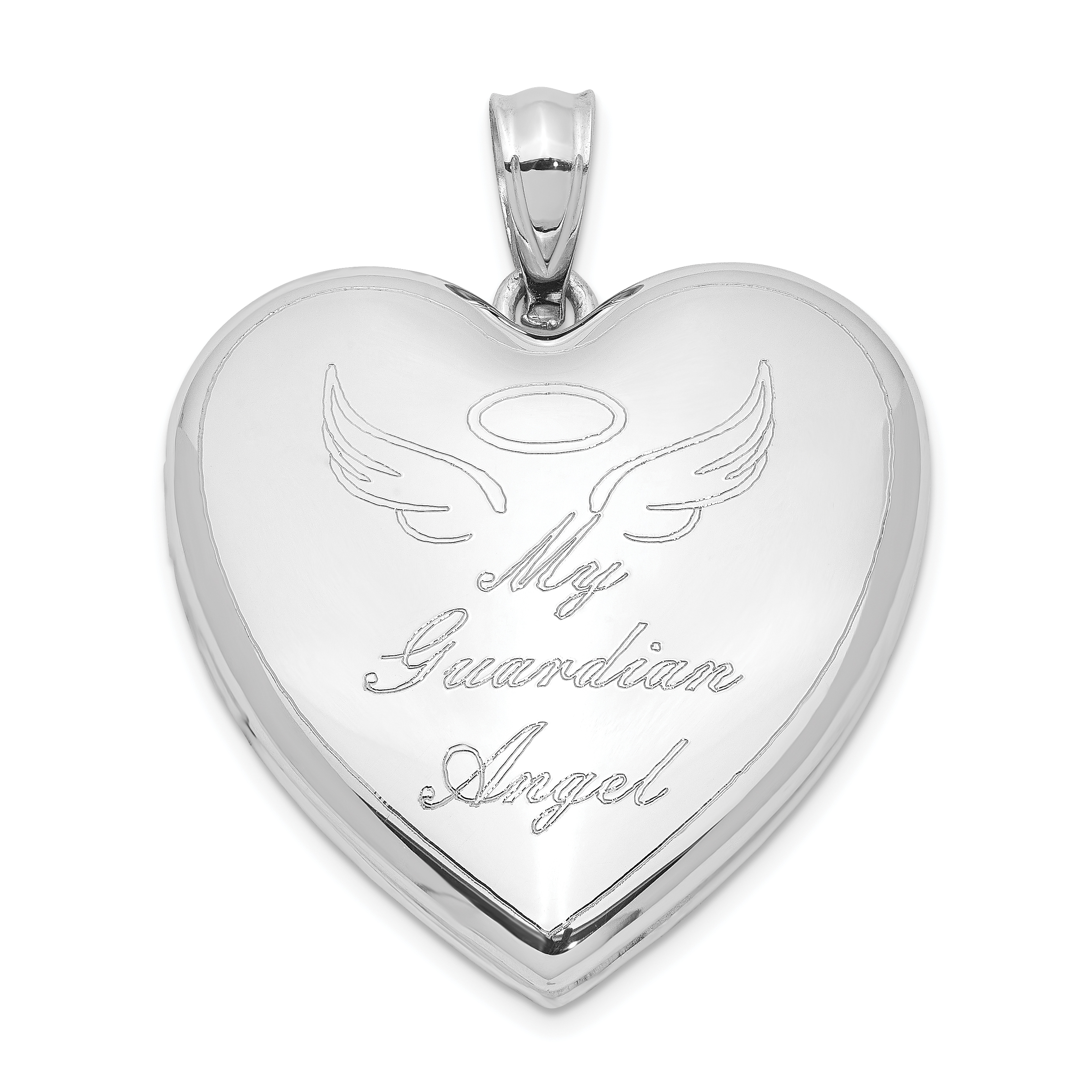 Sterling Silver Rhodium-plated Guardian Angel Ash Holder Heart Locket (QLS1000)