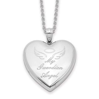 Sterling Silver Rhod-pl Guardian Angel Ash Holder Heart Locket Necklace