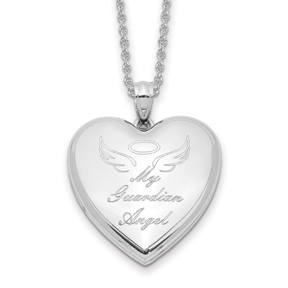 Sterling Silver Rhod-pl Guardian Angel Ash Holder Heart Locket Necklace