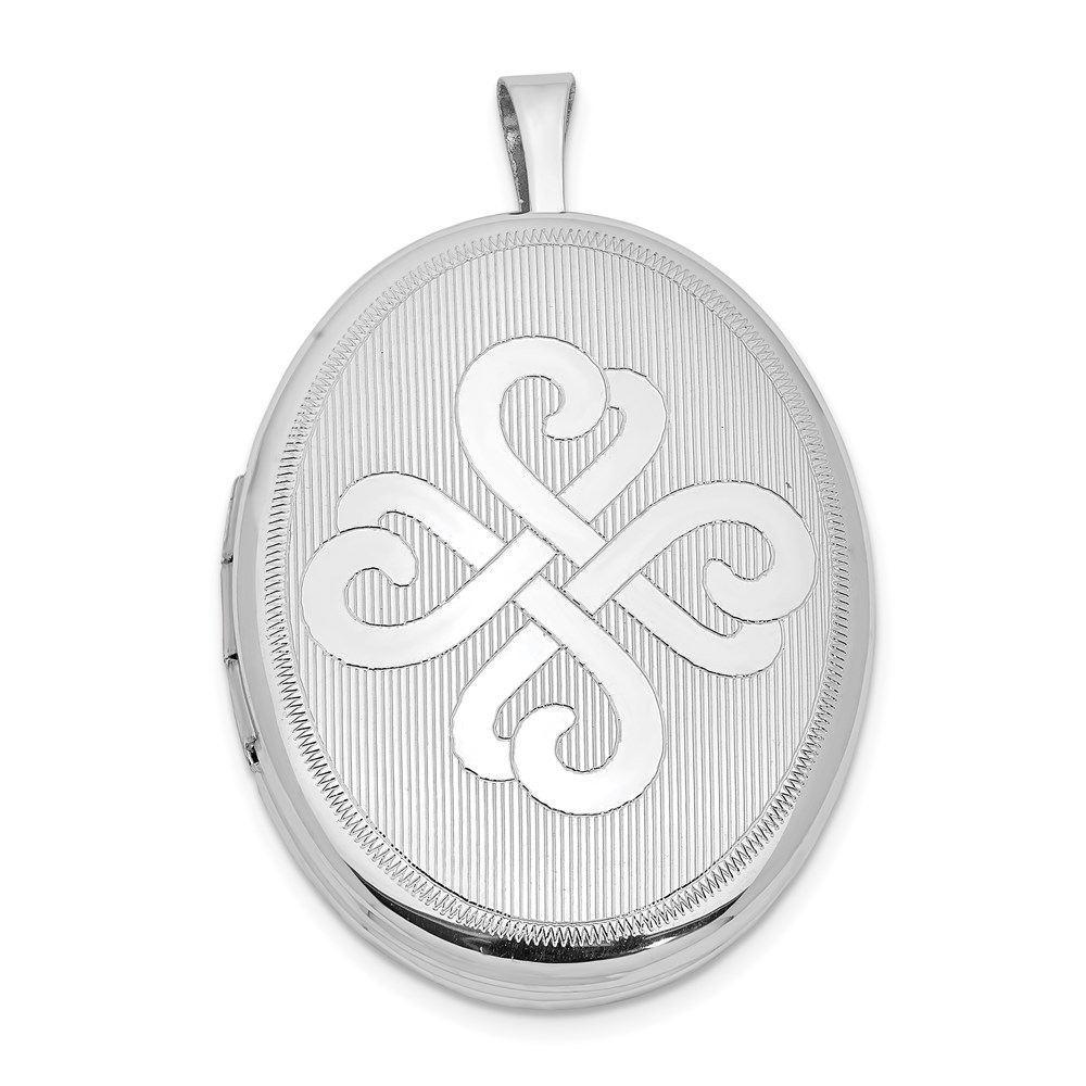 Sterling Silver Rhodium-plated Brushed & Polished Heart Design Oval Locket