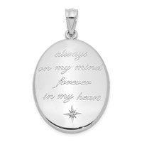 Sterling Silver Rhodium-plated Diamond Star Always on MY Mind. 25mm Oval Open Back Locket view 1