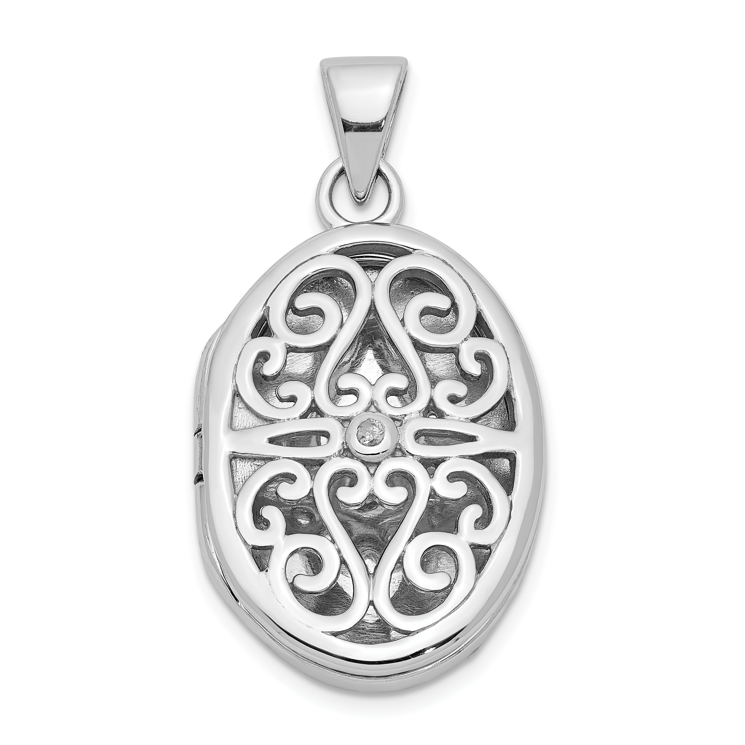 Silver Diamond Accent Filigree Oval 22mm Locket QLS1024