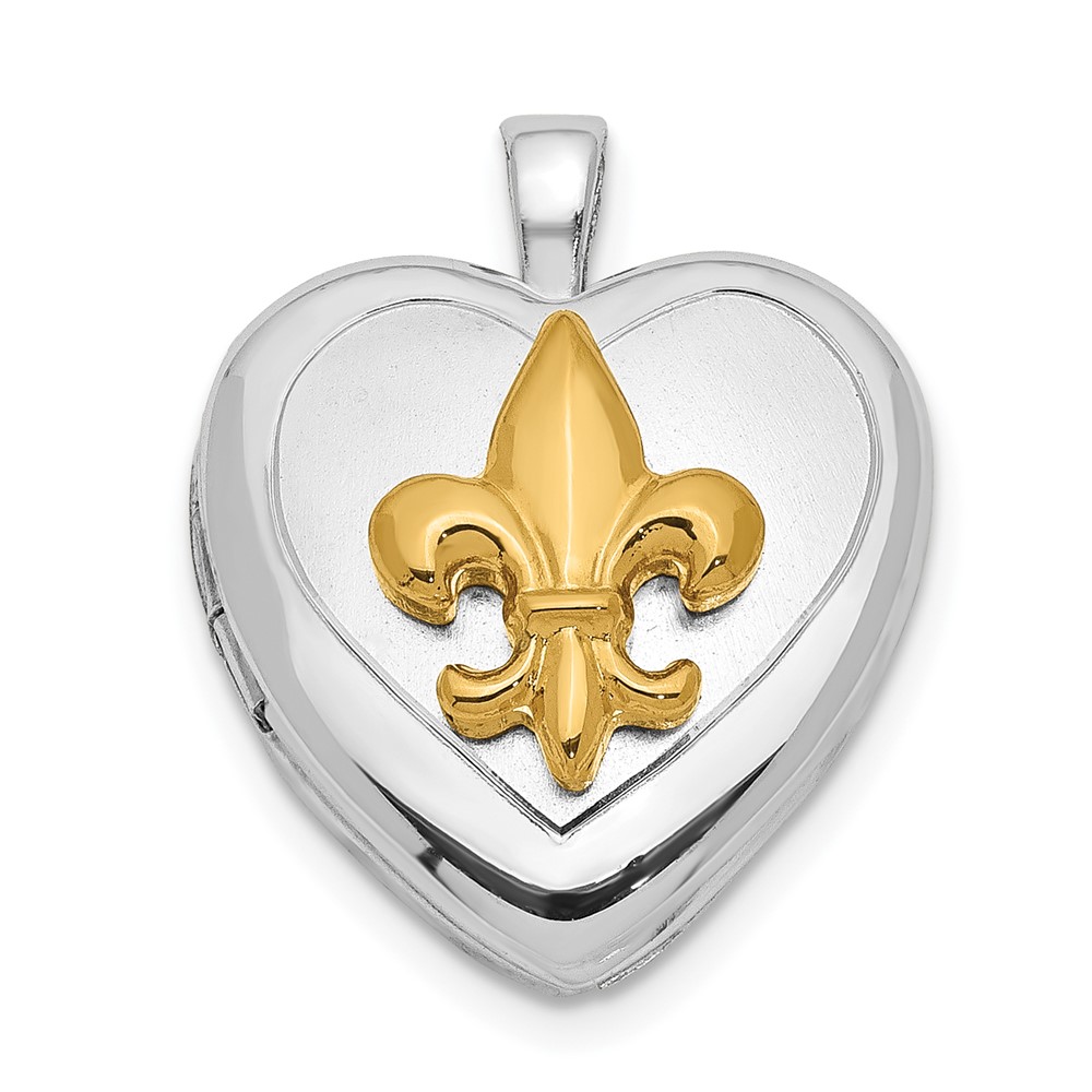 Sterling Silver Rhodium-plated & Gold Tone Fleur De Lis Locket