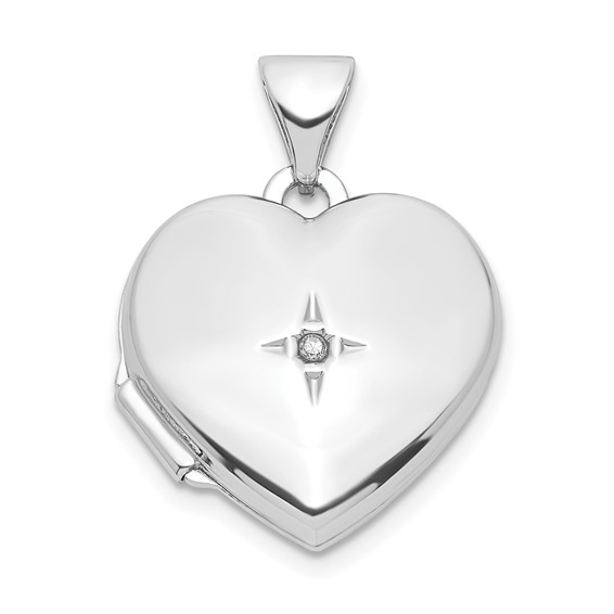 Sterling Silver Rhodium-plated Diamond 21 Dangle 15mm Heart Locket