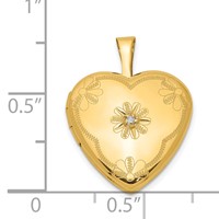 1/20 14K Gold-Filled with Diamond Flower Design 15mm Heart Locket view 4