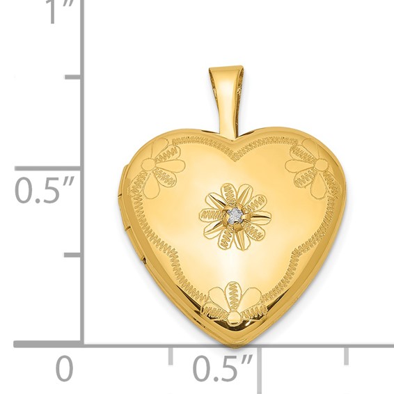 1/20 14K Gold Filled with Diamond Flower Design 15mm Heart Locket