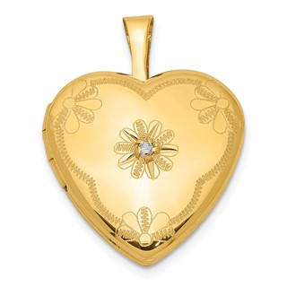 1/20 14K Gold Filled with Diamond Flower Design 15mm Heart Locket