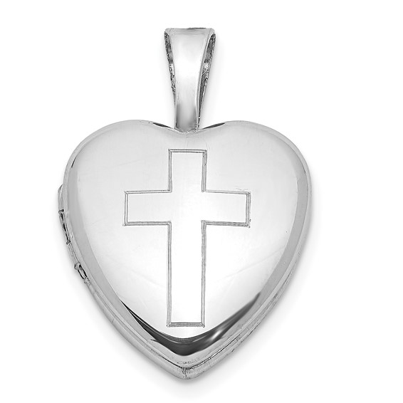 Sterling Silver Brushed and Polished Cross Heart Locket