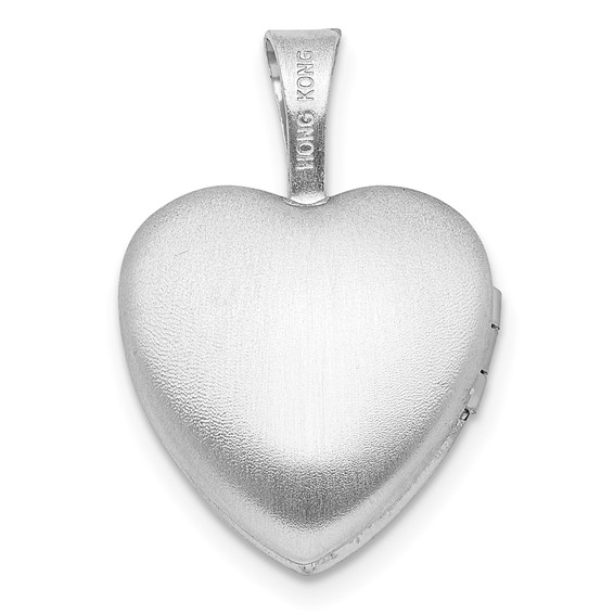 Sterling Silver Rhodium-plated Satin St. Christopher 12mm Heart Locket