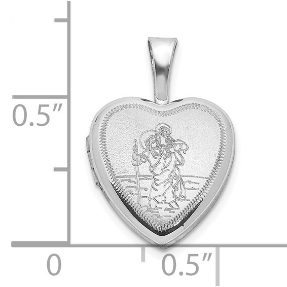 Sterling Silver Rhodium-plated Satin St. Christopher 12mm Heart Locket