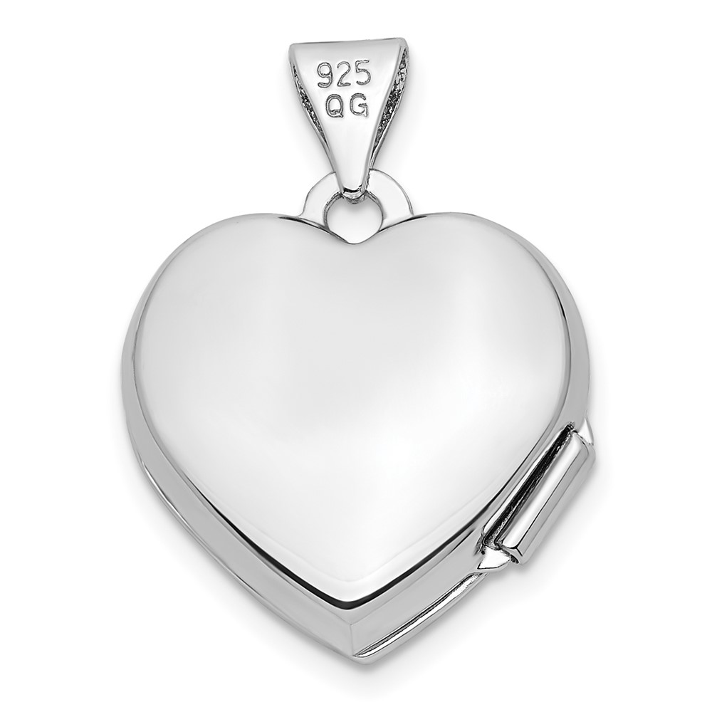Sterling Silver Rhodium-plated Double Hearts 15mm Heart Locket (QLS1043)