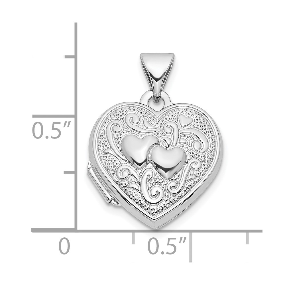 Sterling Silver Rhodium-plated Double Hearts 15mm Heart Locket (QLS1043)