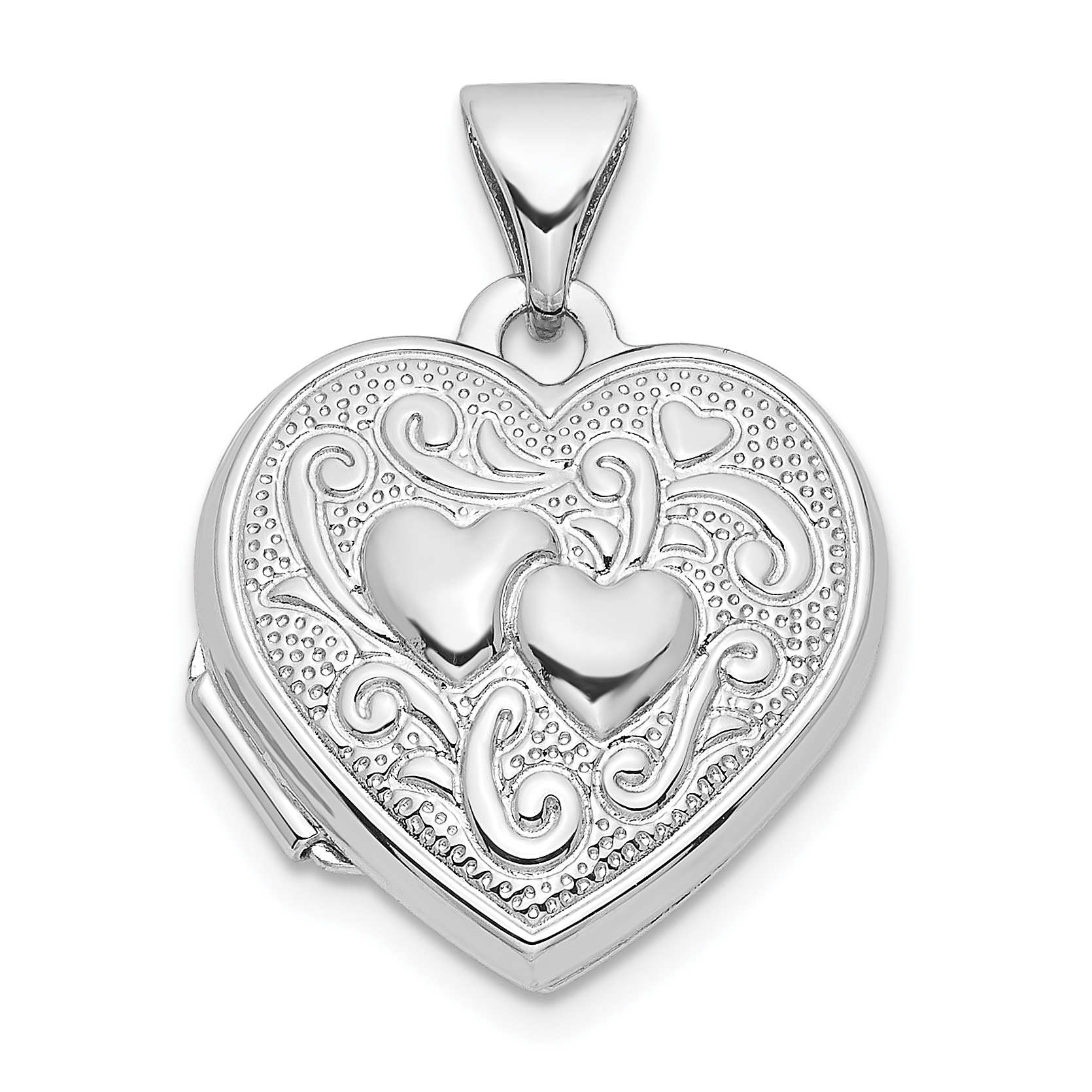 Sterling Silver Rhodium-plated Double Hearts 15mm Heart Locket (QLS1043)