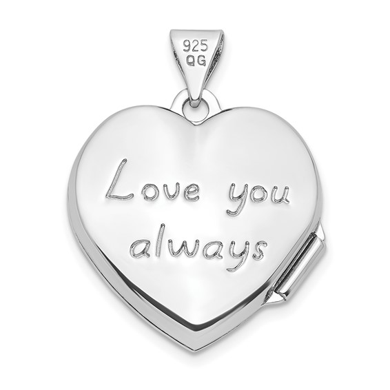 Sterling Silver Rhodium-plated Swirled Love You Always 18mm Heart Locket