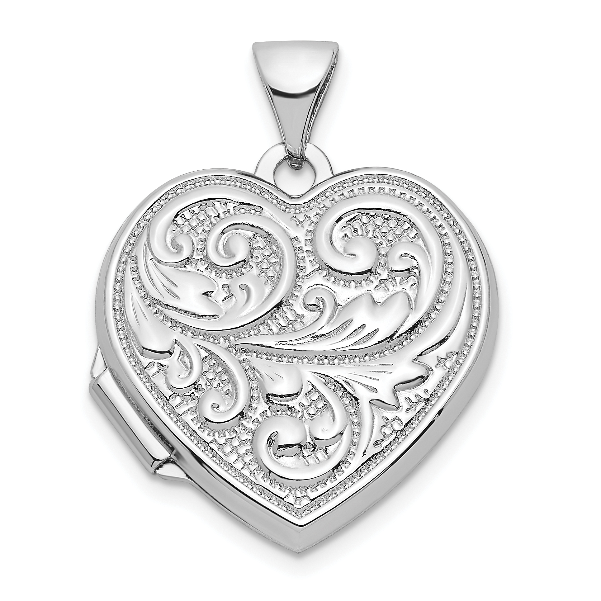 Sterling Silver Rhodium-plated Swirled Love You Always 18mm Heart Locket (QLS1044)