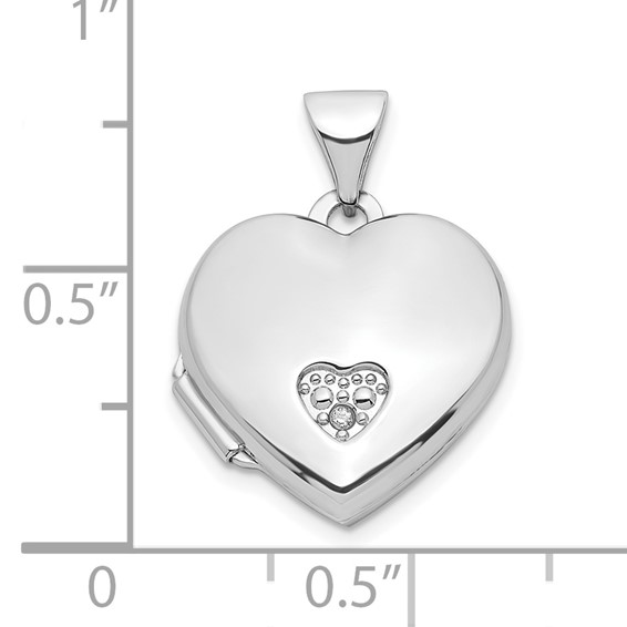 Sterling Silver Rhodium-plated CZ 15mm Heart Locket