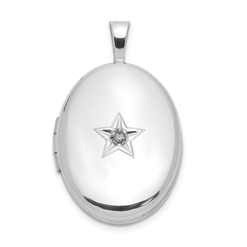 Sterling Silver Rhodium-plated Diamond Star 19x15mm Oval Locket