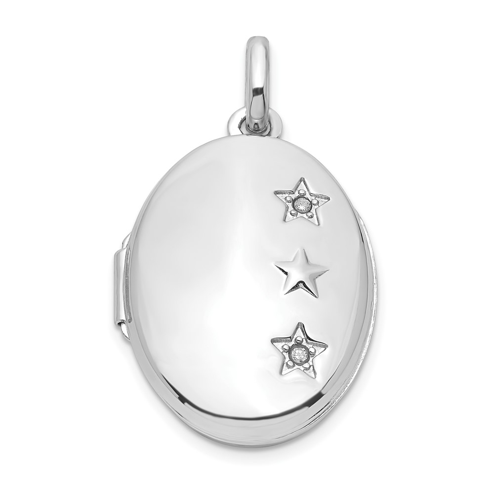 Sterling Silver Rhodium-plated Diamond Stars 20mm Oval Locket