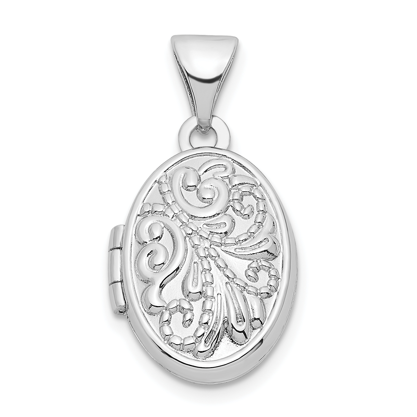 Sterling Silver Rhodium-plated Swirl Design 14mm Oval Locket (QLS1064)