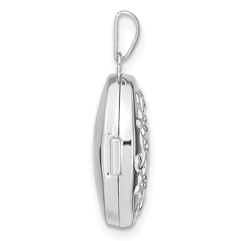 Sterling Silver Rhodium-plated Floral 17mm Oval Locket (QLS1065)